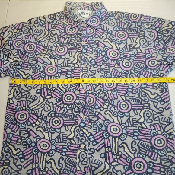 Gitano Vintage Men's Abstract Patterned Button Up Casual Shirt Blue and Purple - Picture 7 of 11